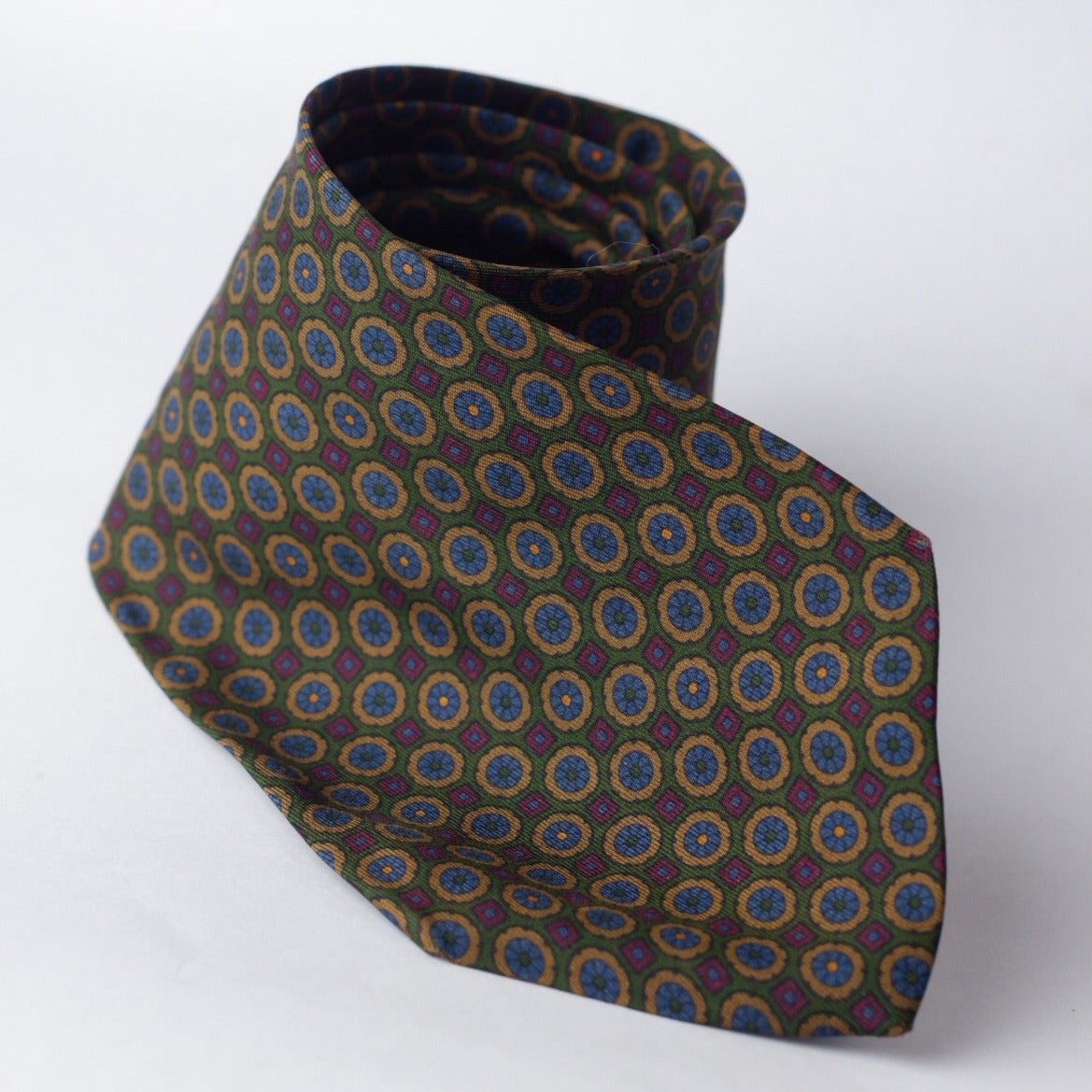 Balestra Green with Blue and Purple Printed Necktie