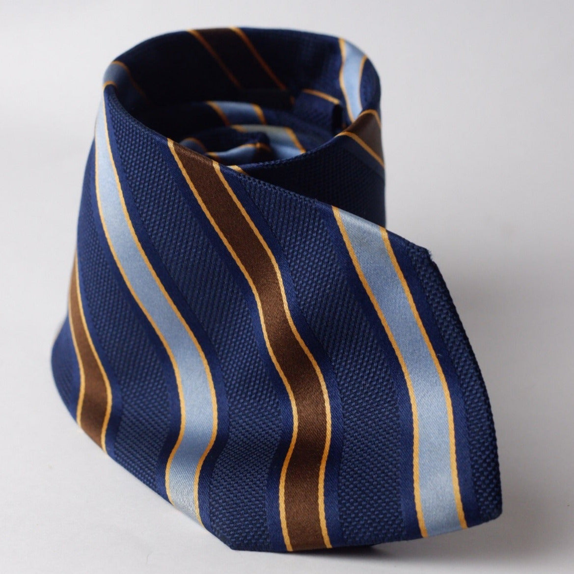 Les Copairs Navy with Brown and Light Blue Stripes Necktie