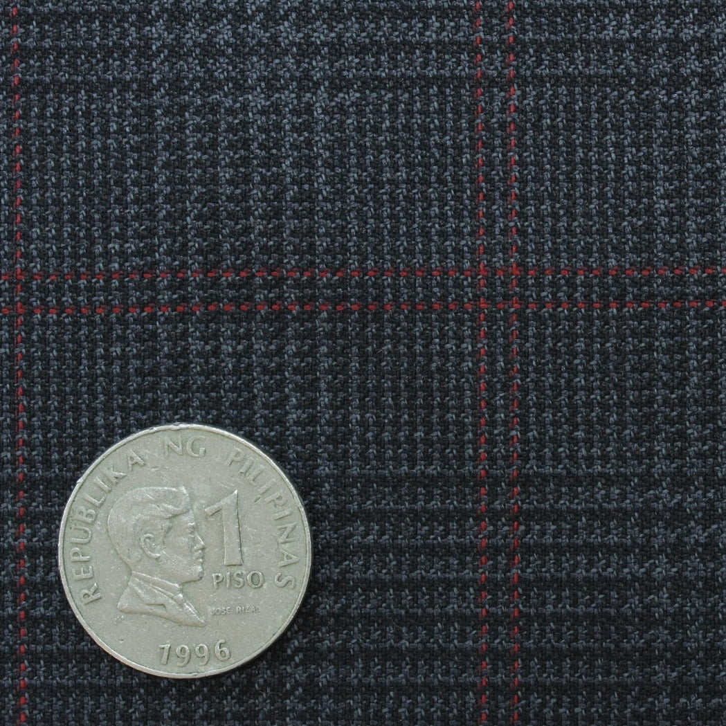 Tessitura di Quaregna Dark Grey with Red Prince of Wales Suiting Fabric