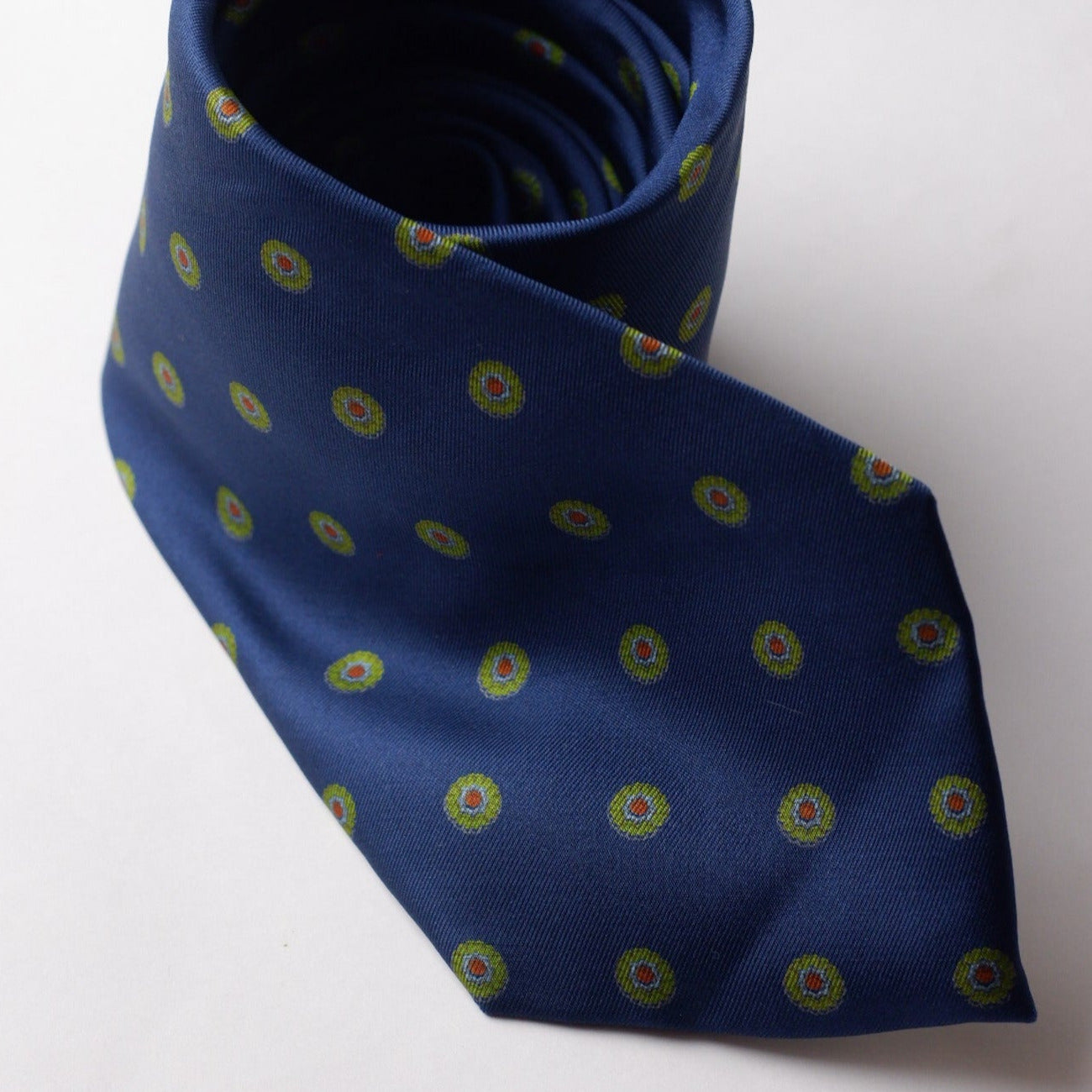 F. Marino Navy with Green Circles Printed Necktie