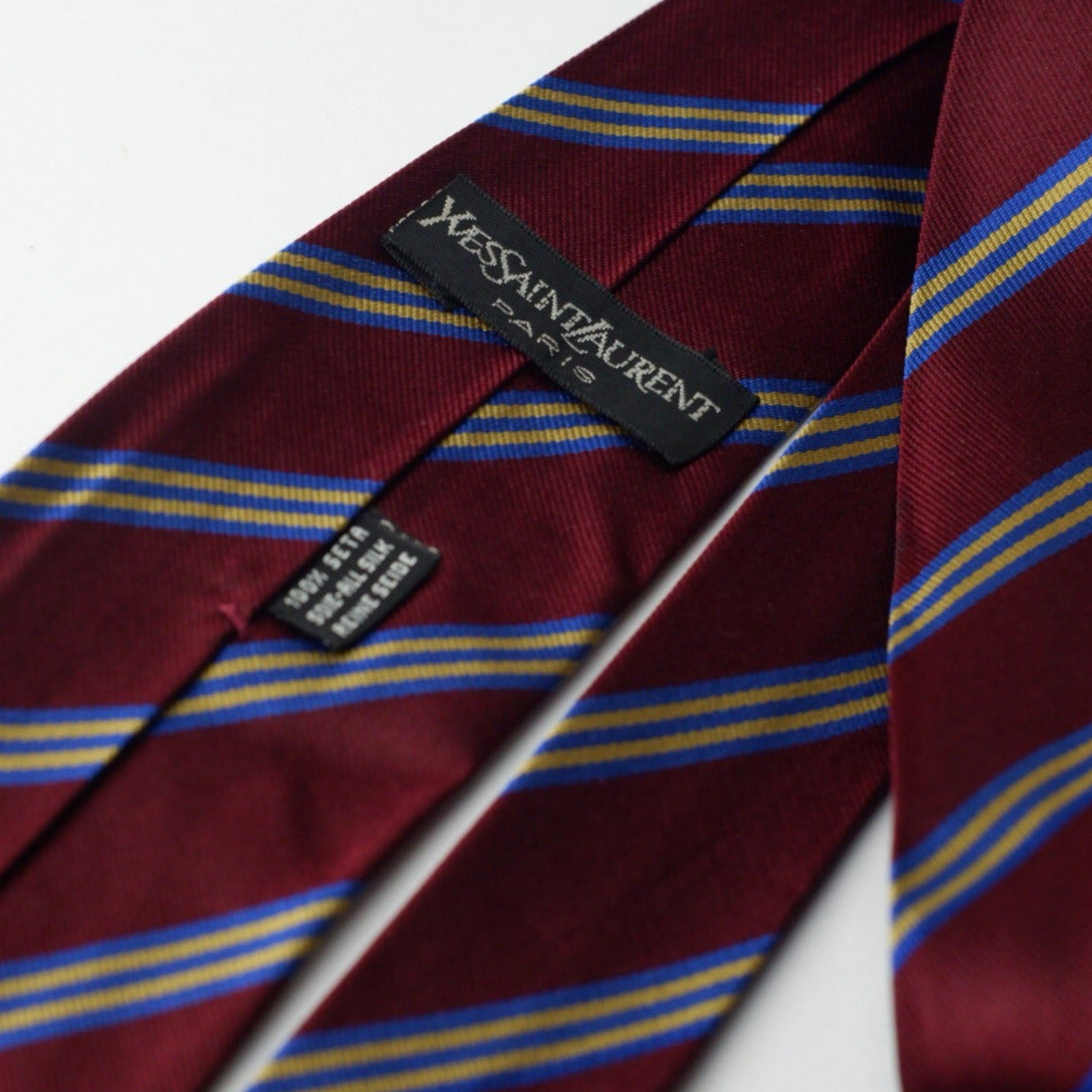 Yves Saint Laurent Red with Blue and Yellow Stripes Necktie