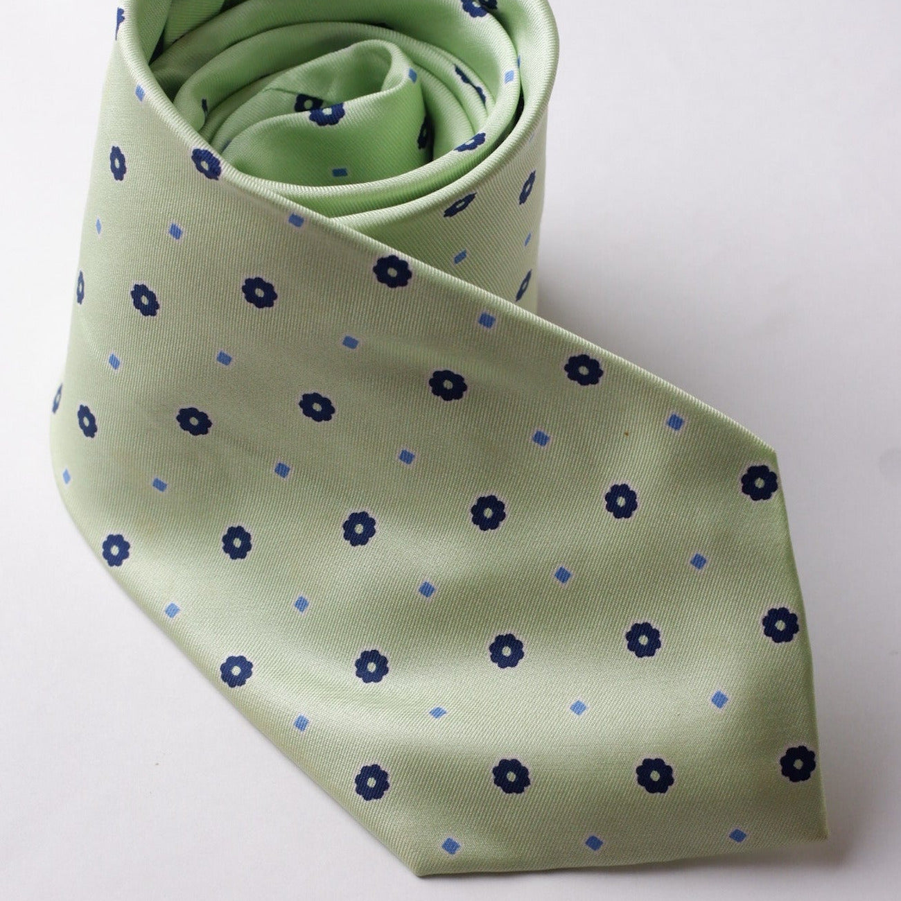 F. Marino Lime Green with Blue Flowers Printed Necktie