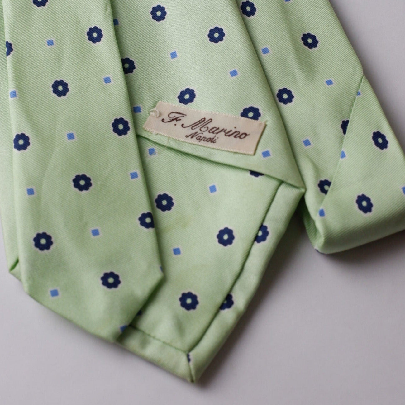 F. Marino Lime Green with Blue Flowers Printed Necktie