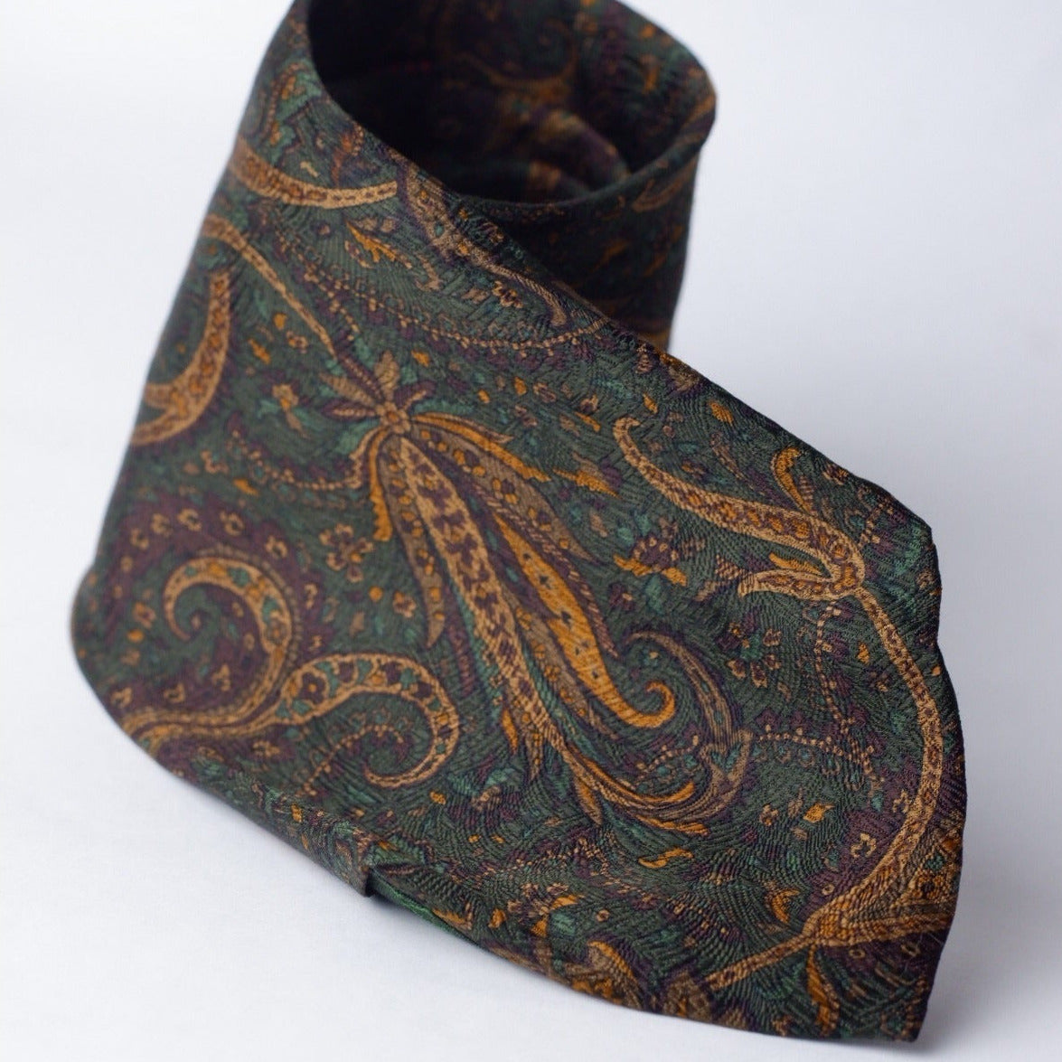 Balestra Green and Purple Paisley Printed Necktie