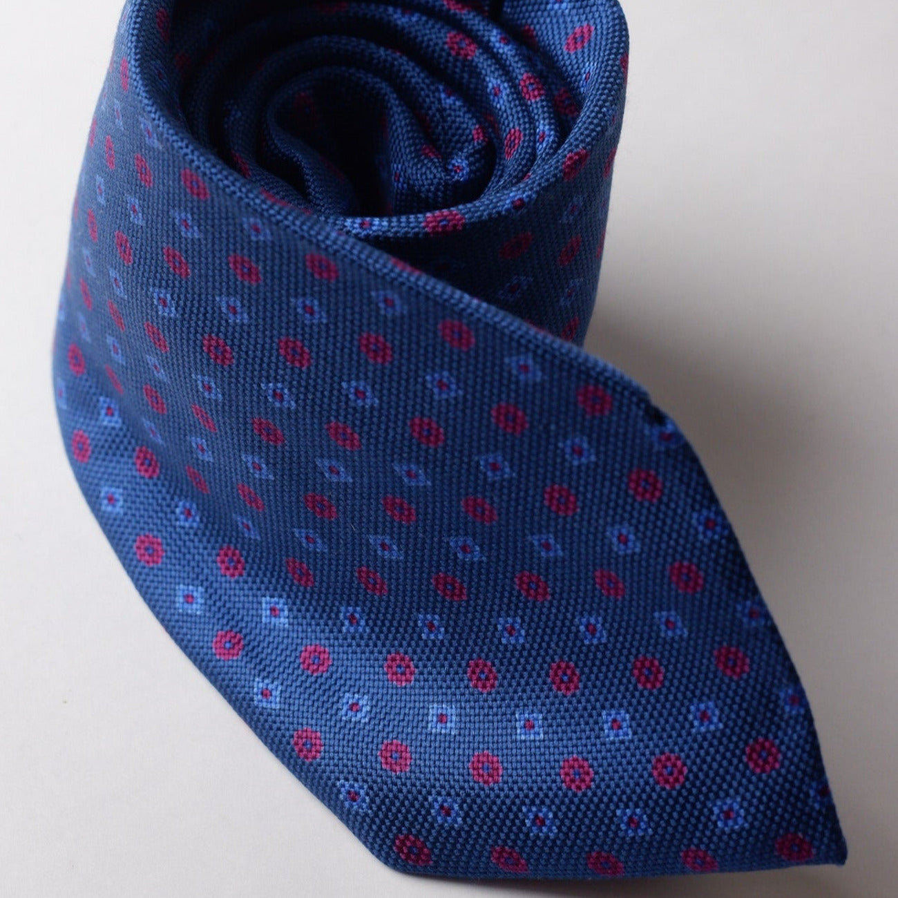 F. Marino Blue with Burgundy and Lilac Flowers Printed Necktie