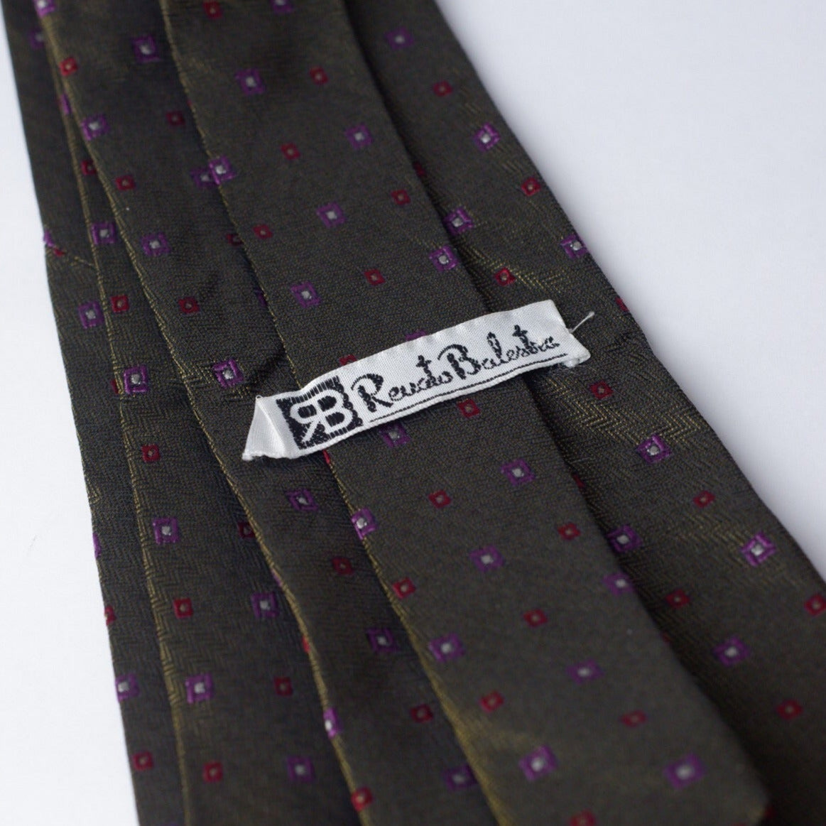 Balestra Olive with Red and Purple Squares Necktie