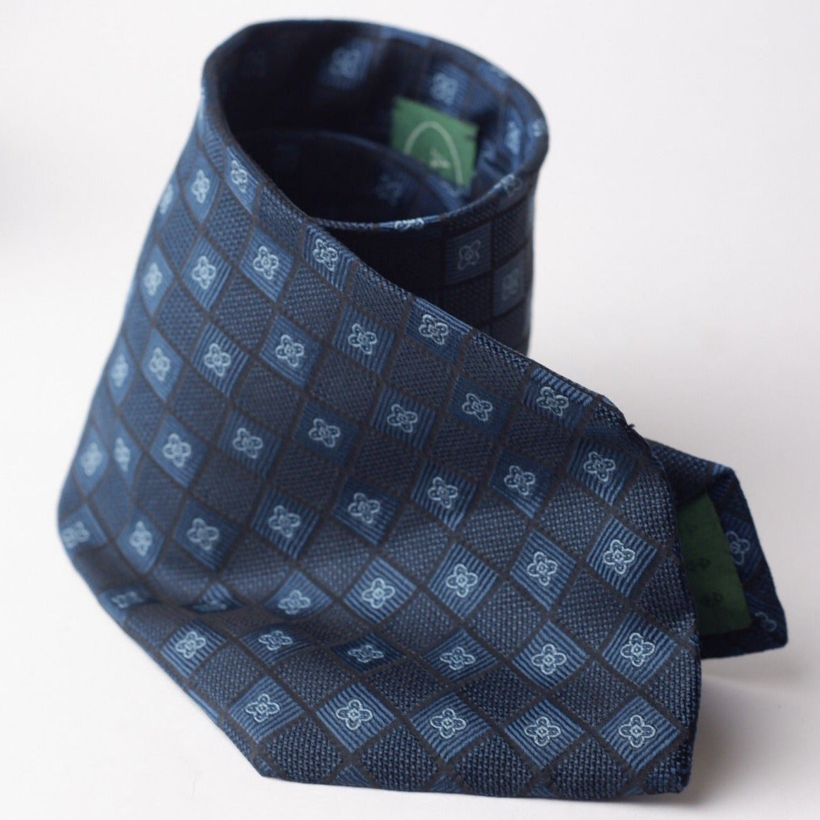 Andrew's Ties Navy with Square and Clover Pattern Necktie