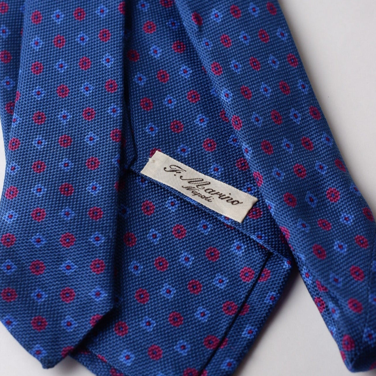 F. Marino Blue with Burgundy and Lilac Flowers Printed Necktie