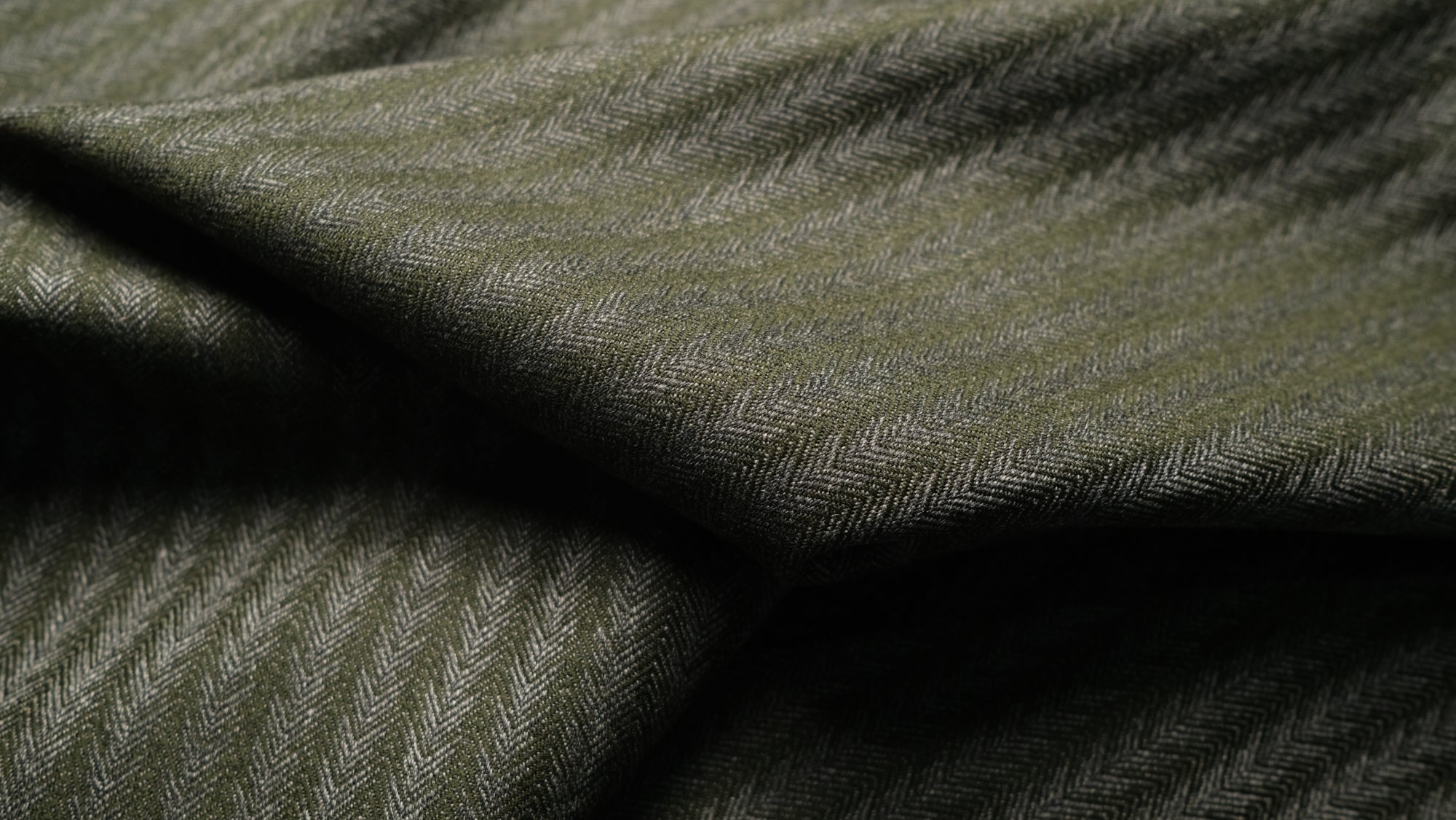 Green and Grey Chevron Suiting Fabric