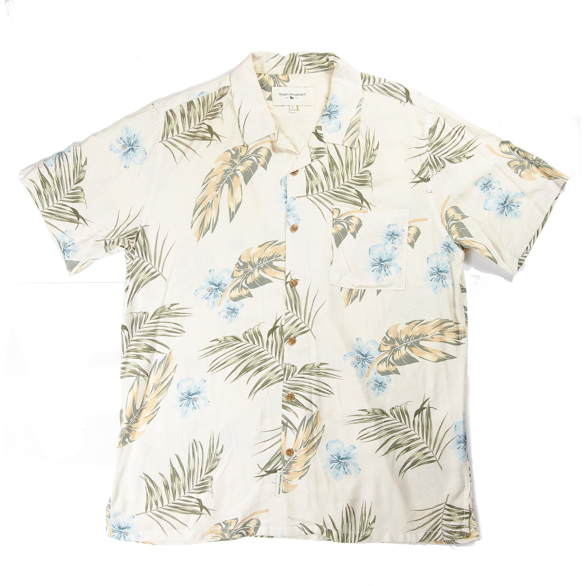 White and Green Leaves Hawaiian Shirt S/S