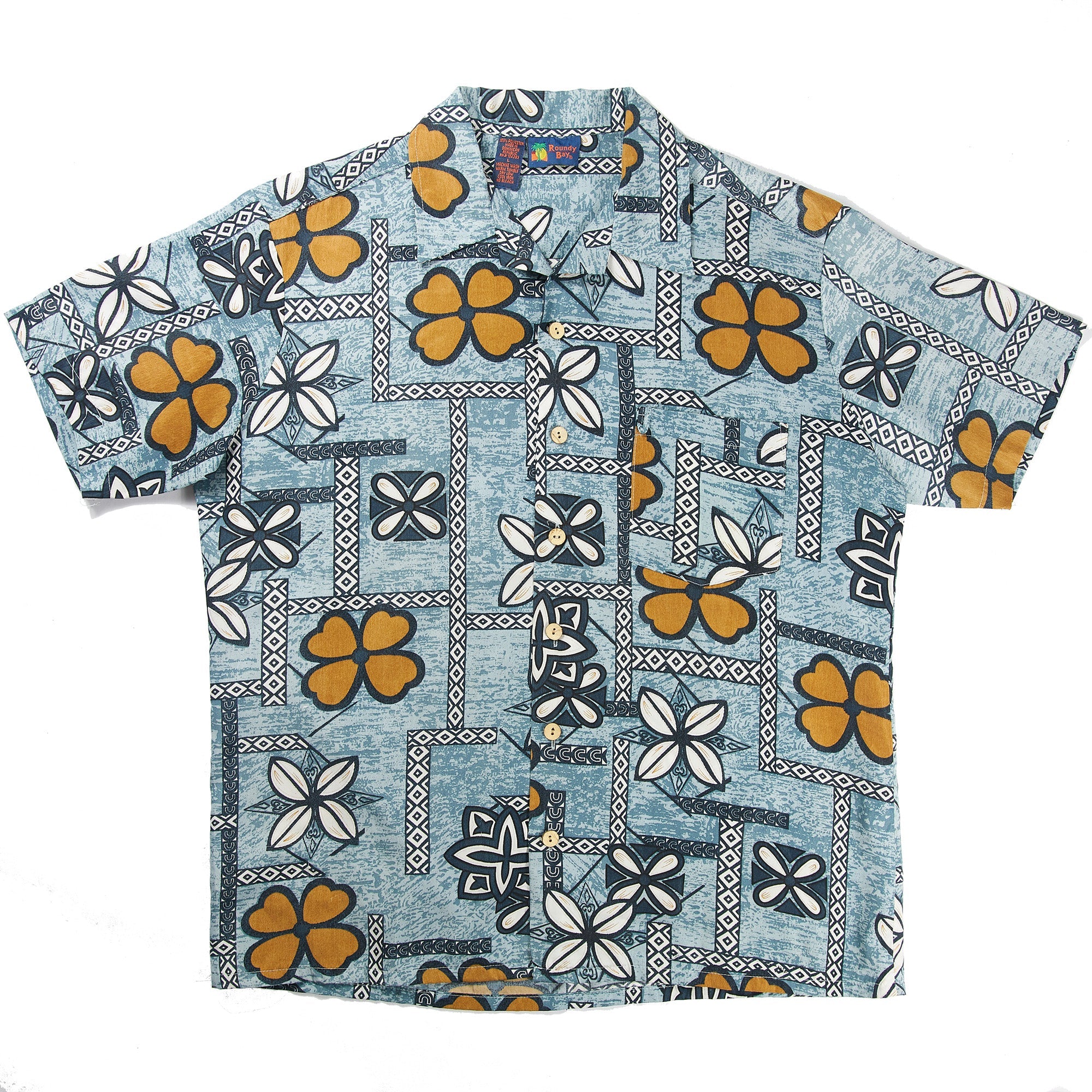Light Blue Grey Flowers Hawaiian Shirt S/S