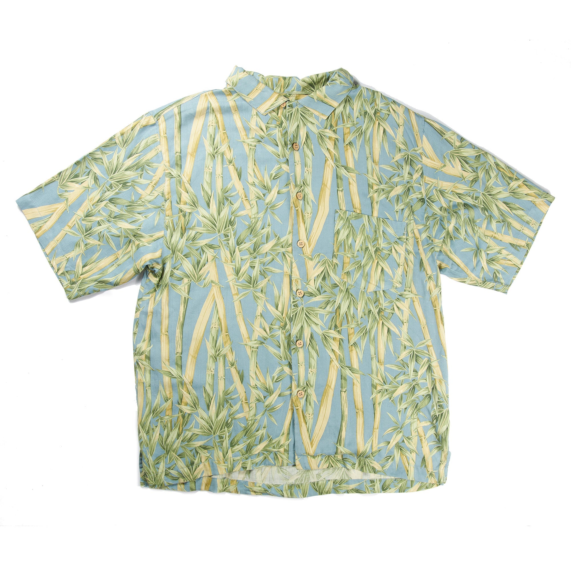 Blue Herringbone Bamboo Hawaiian Shirt S/S