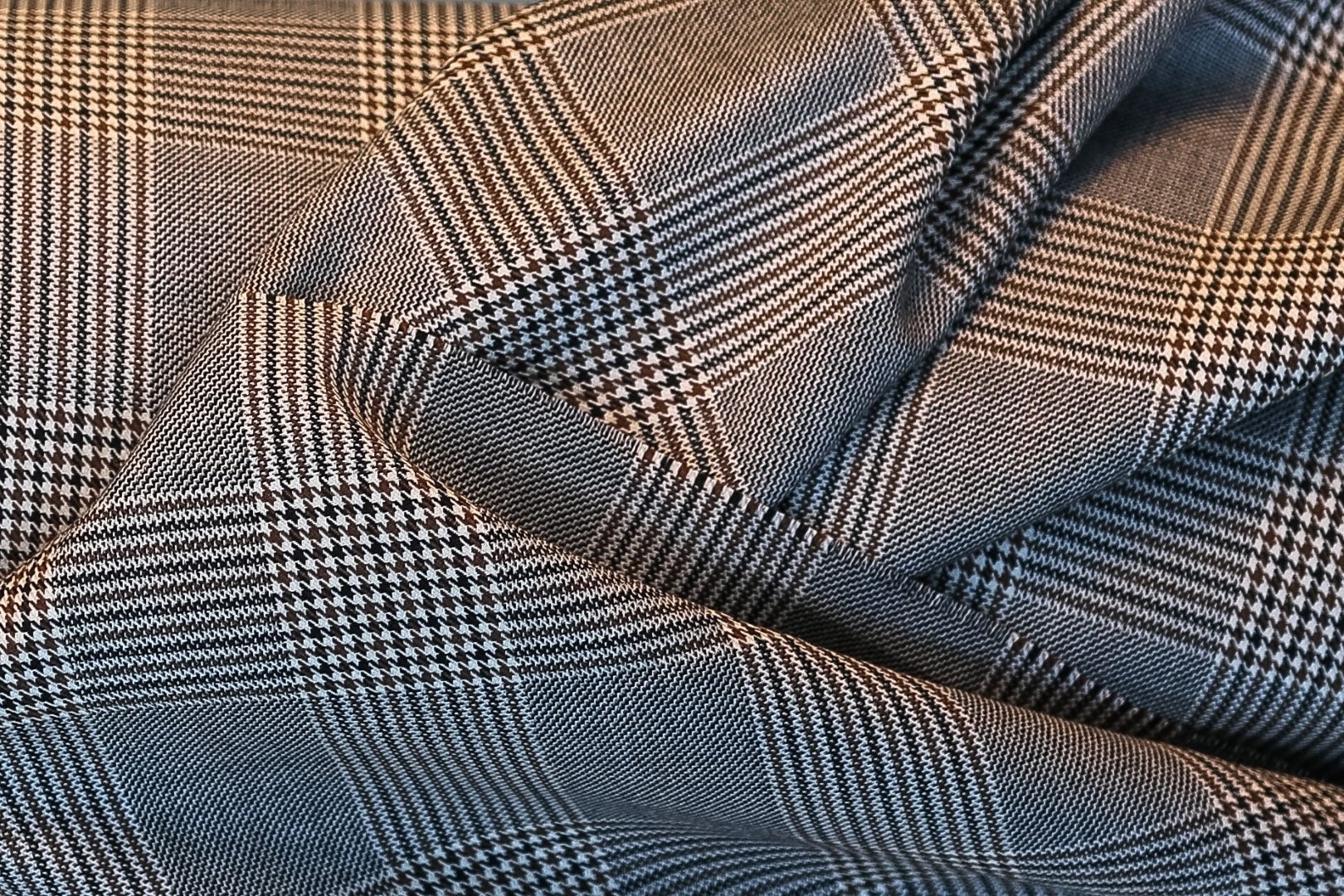 Gray with Brown & Black Glenn Plaid Suiting Fabric