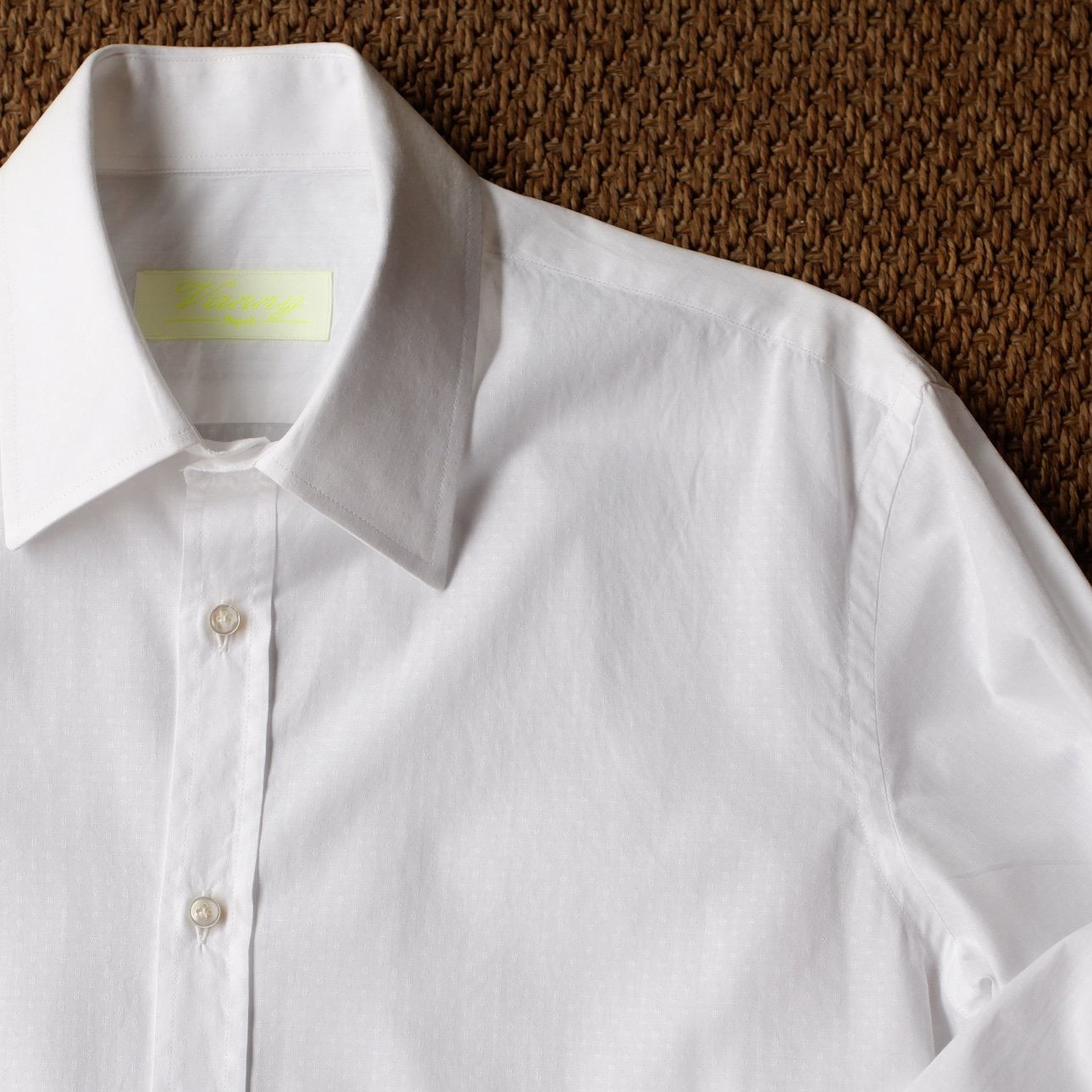 Vanny Napoli White Dotted Spread Collar Shirt with French Cuffs