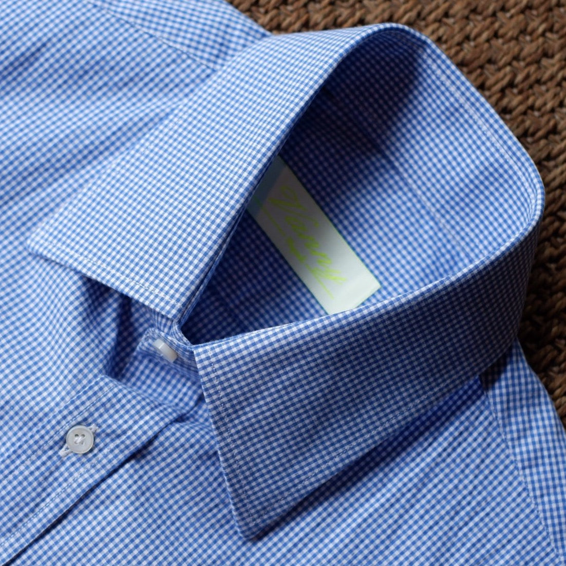 Vanny Napoli Blue Micro Gingham Spread Collar Shirt