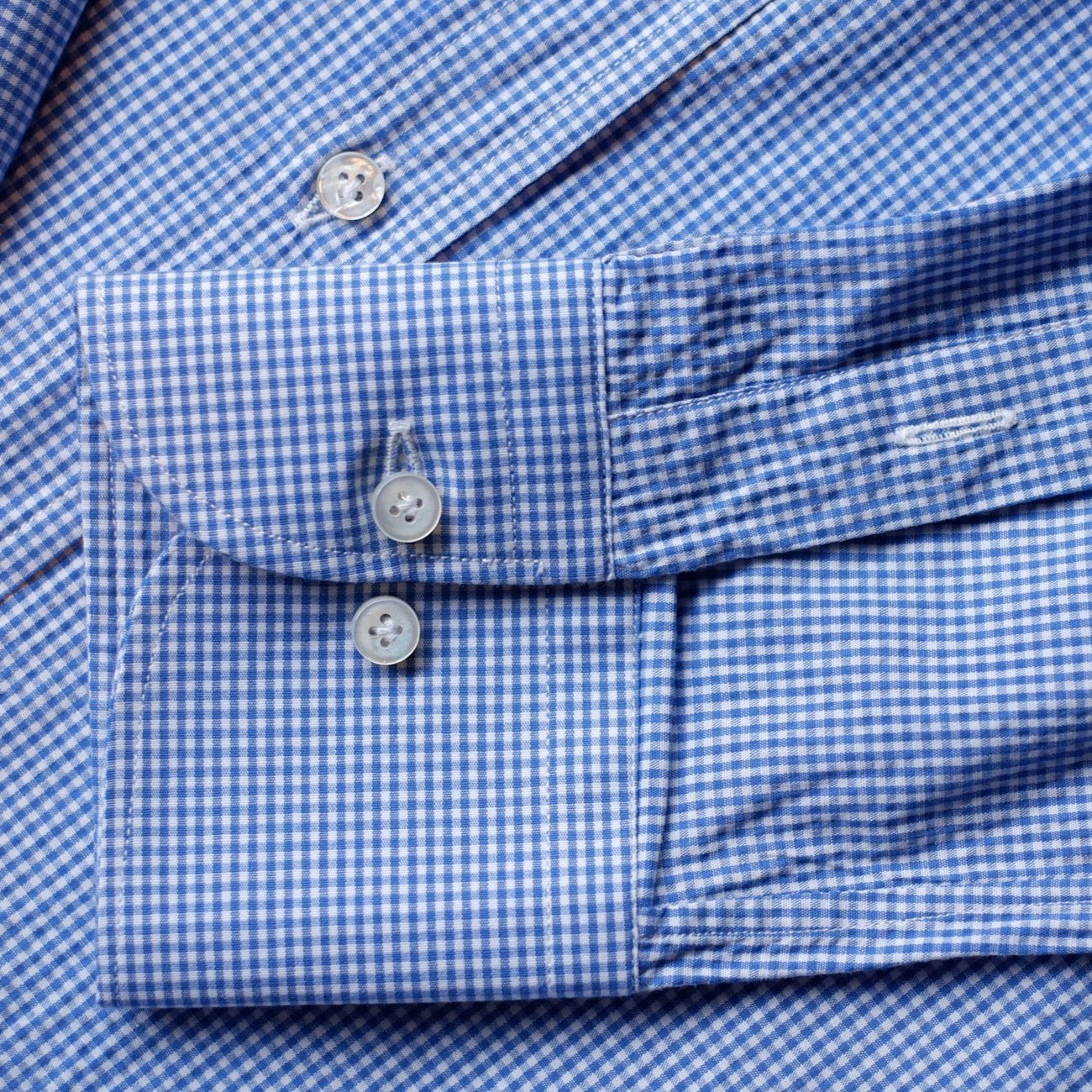Vanny Napoli Blue Micro Gingham Spread Collar Shirt