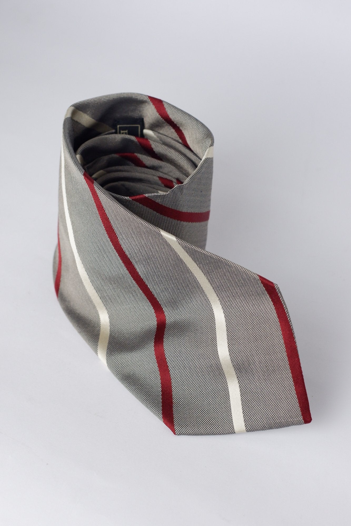 Ermenegildo Zegna Red White Grey Stripe Necktie