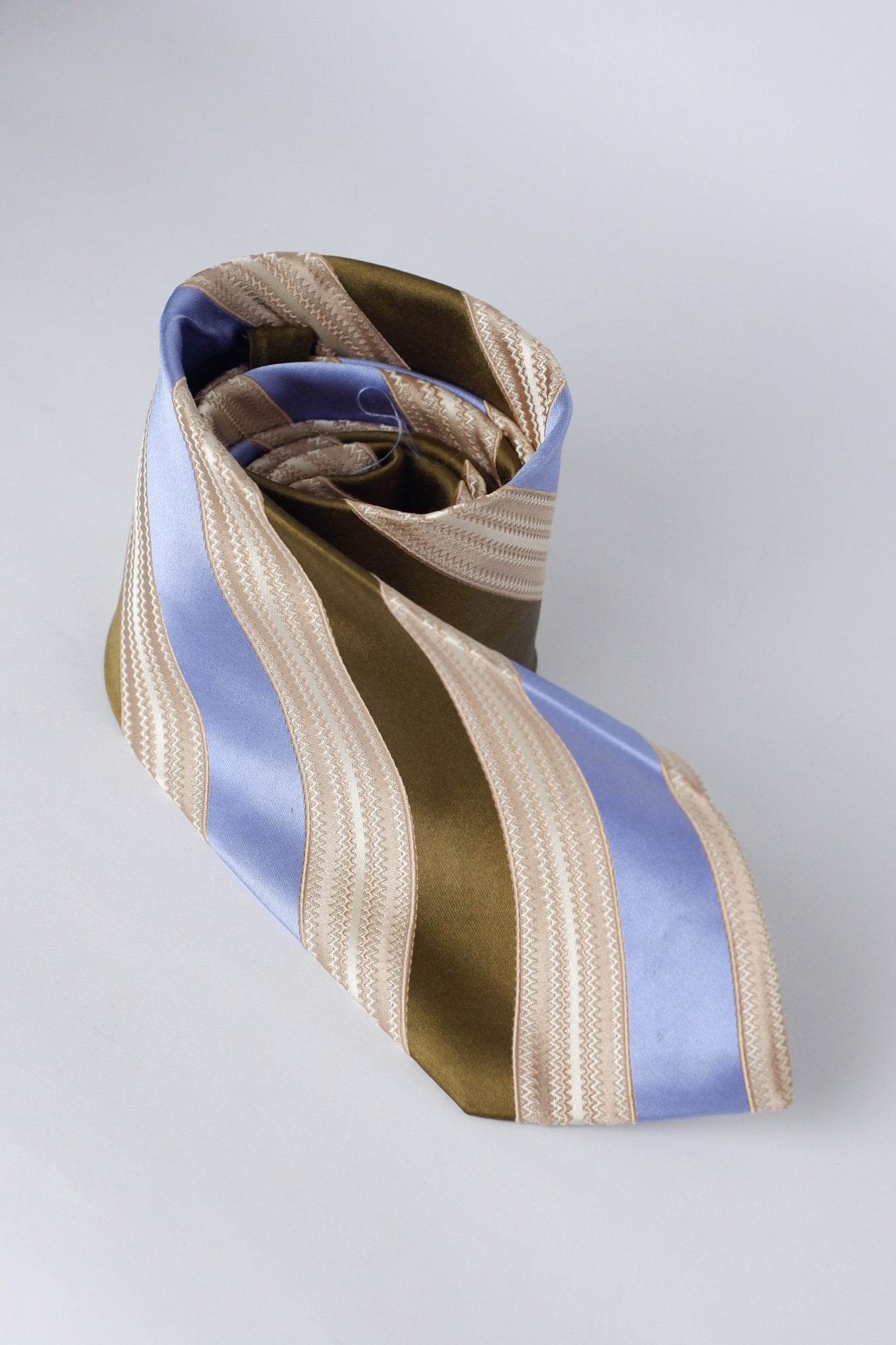 Ermenegildo Zegna Olive Lilac Cream Stripe Necktie