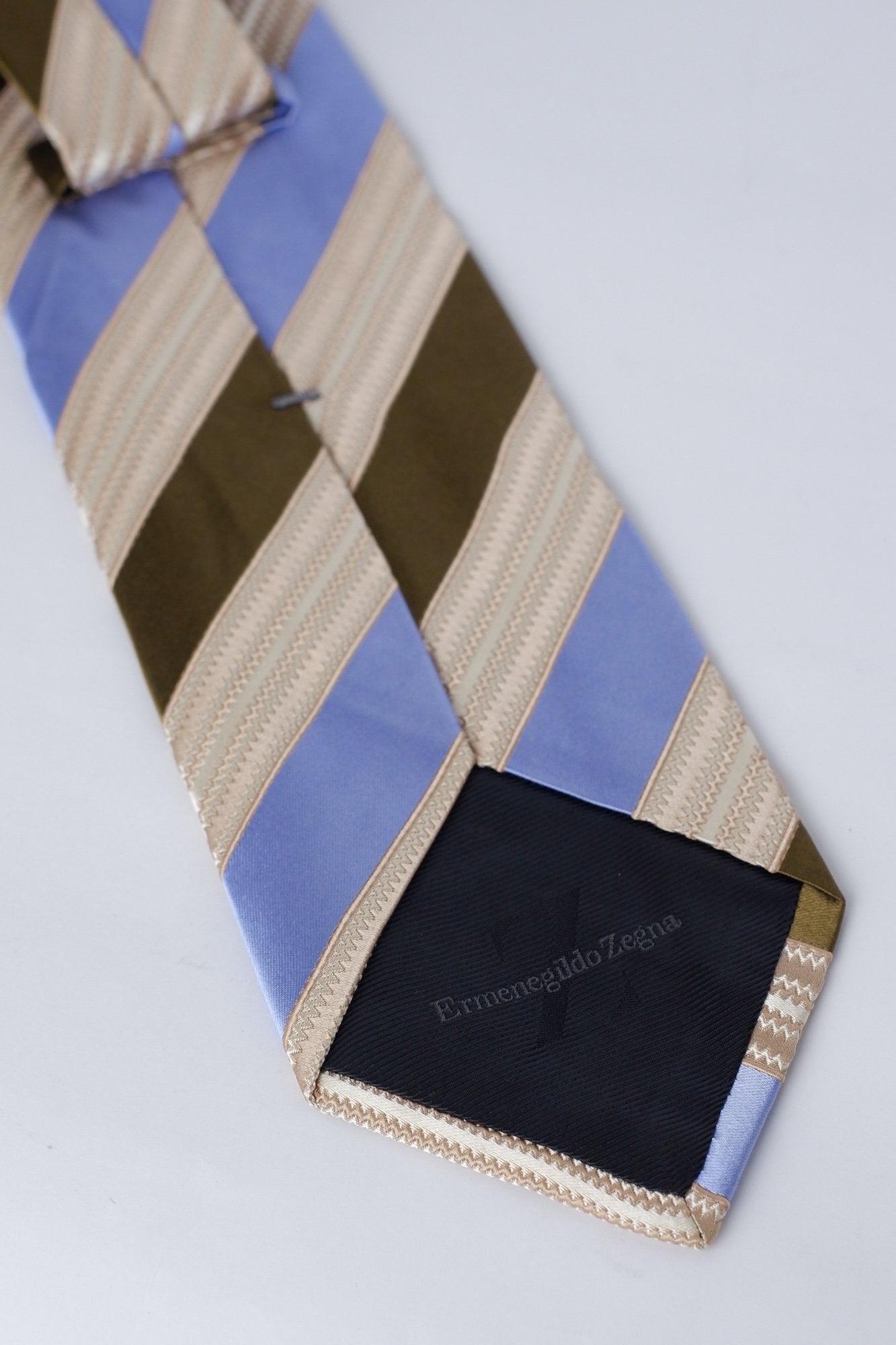 Ermenegildo Zegna Olive Lilac Cream Stripe Necktie