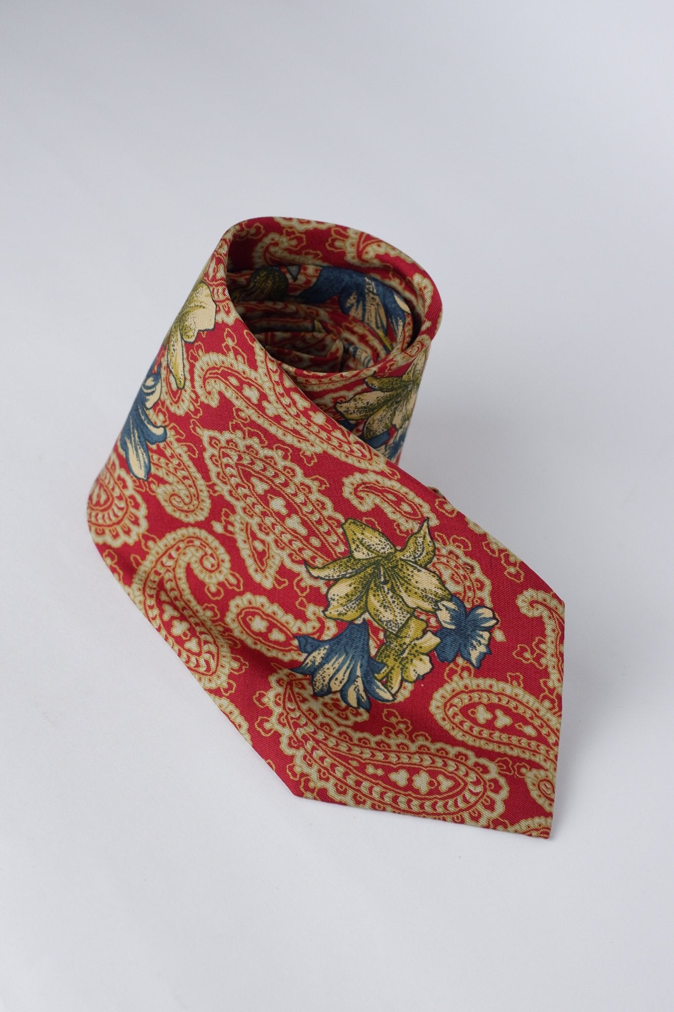 Guy Laroche Red Paisley and Yellow Floral Necktie
