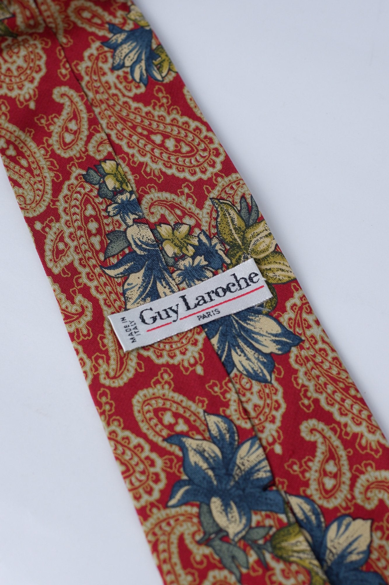 Guy Laroche Red Paisley and Yellow Floral Necktie