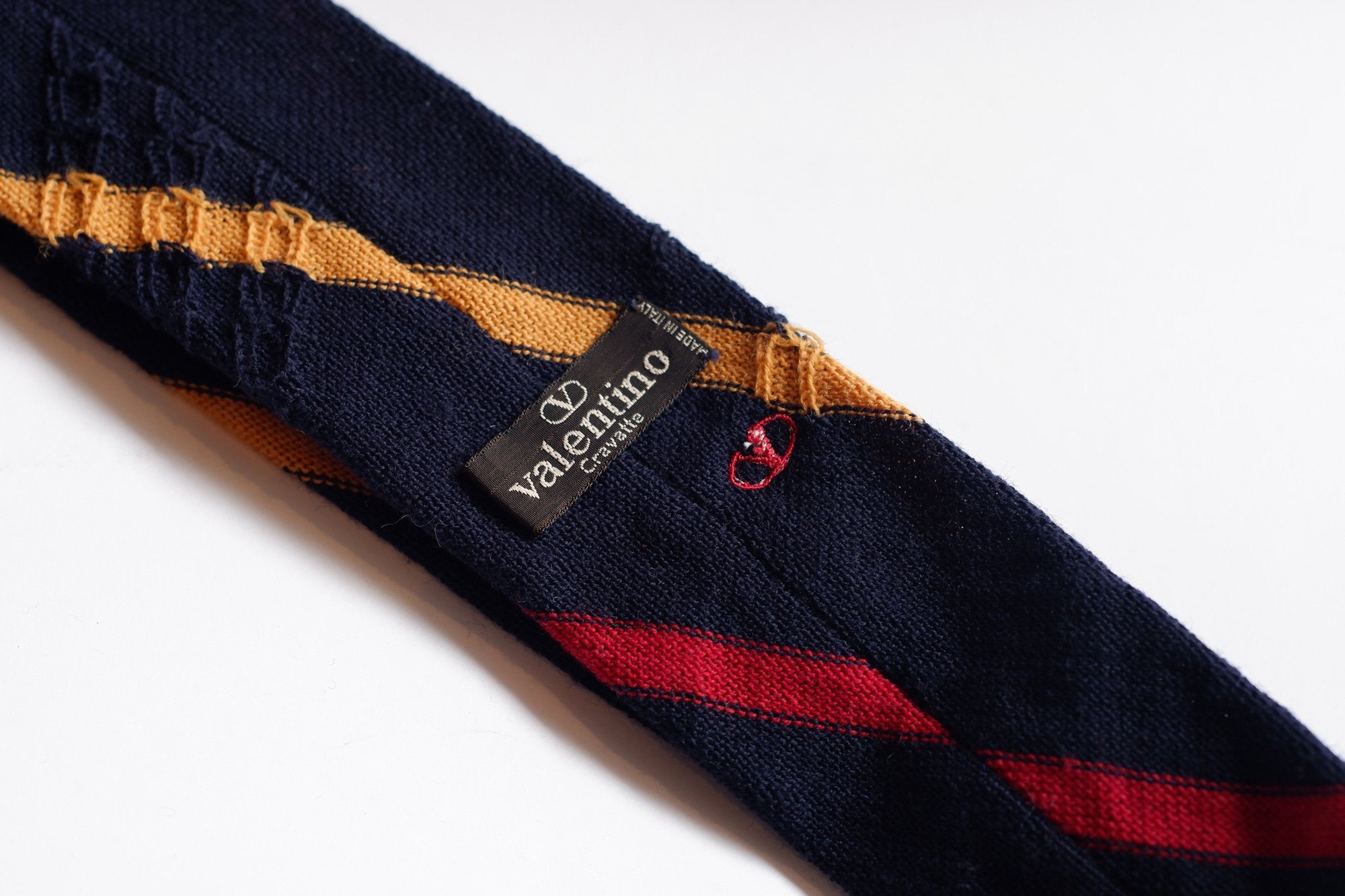 Valentino Navy with Red and Yellow Stripes Knitted Necktie