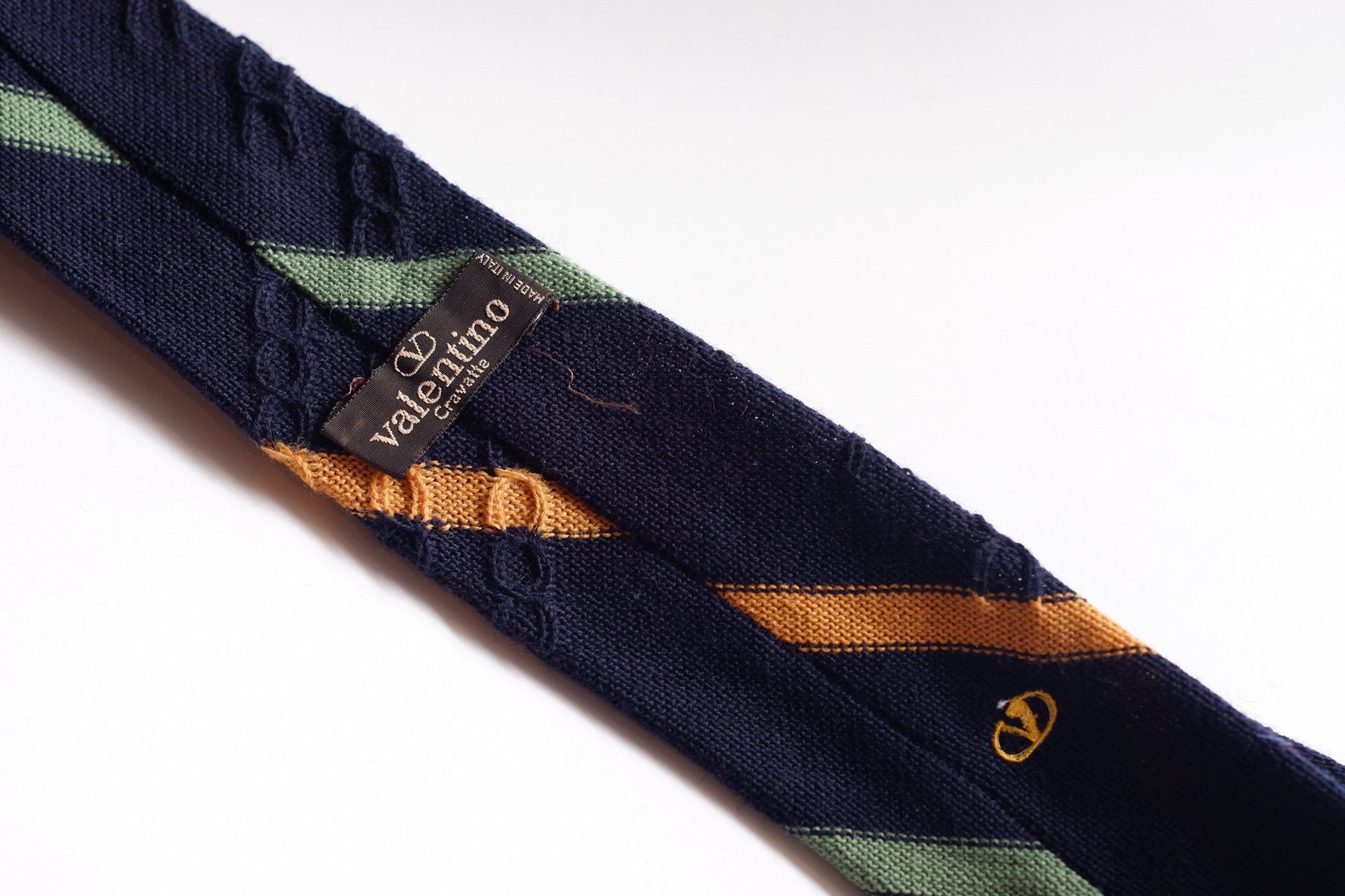 Valentino Navy with Yellow Stripe Knitted Necktie