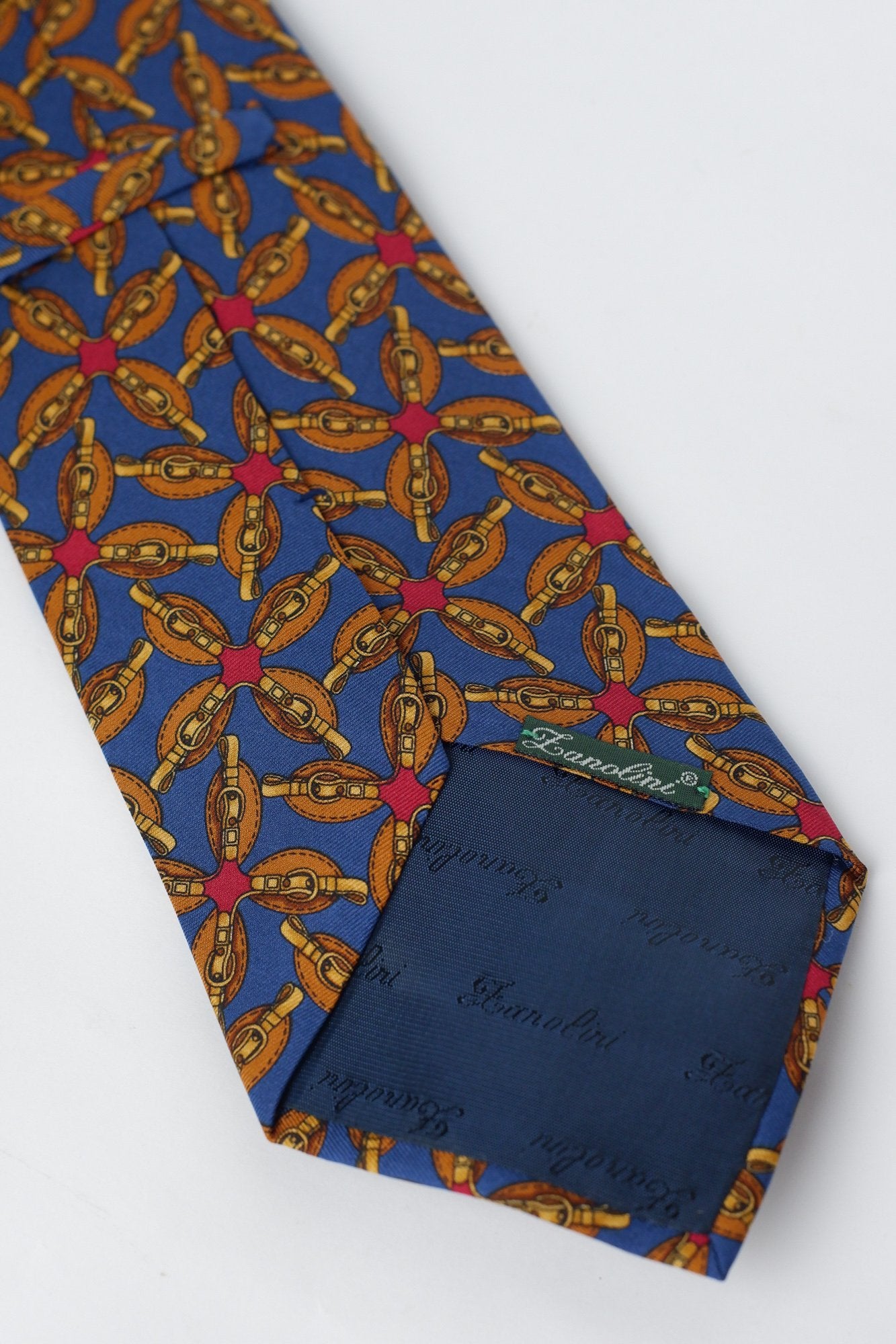 Lanolini Blue with Gold Chain Printed Necktie