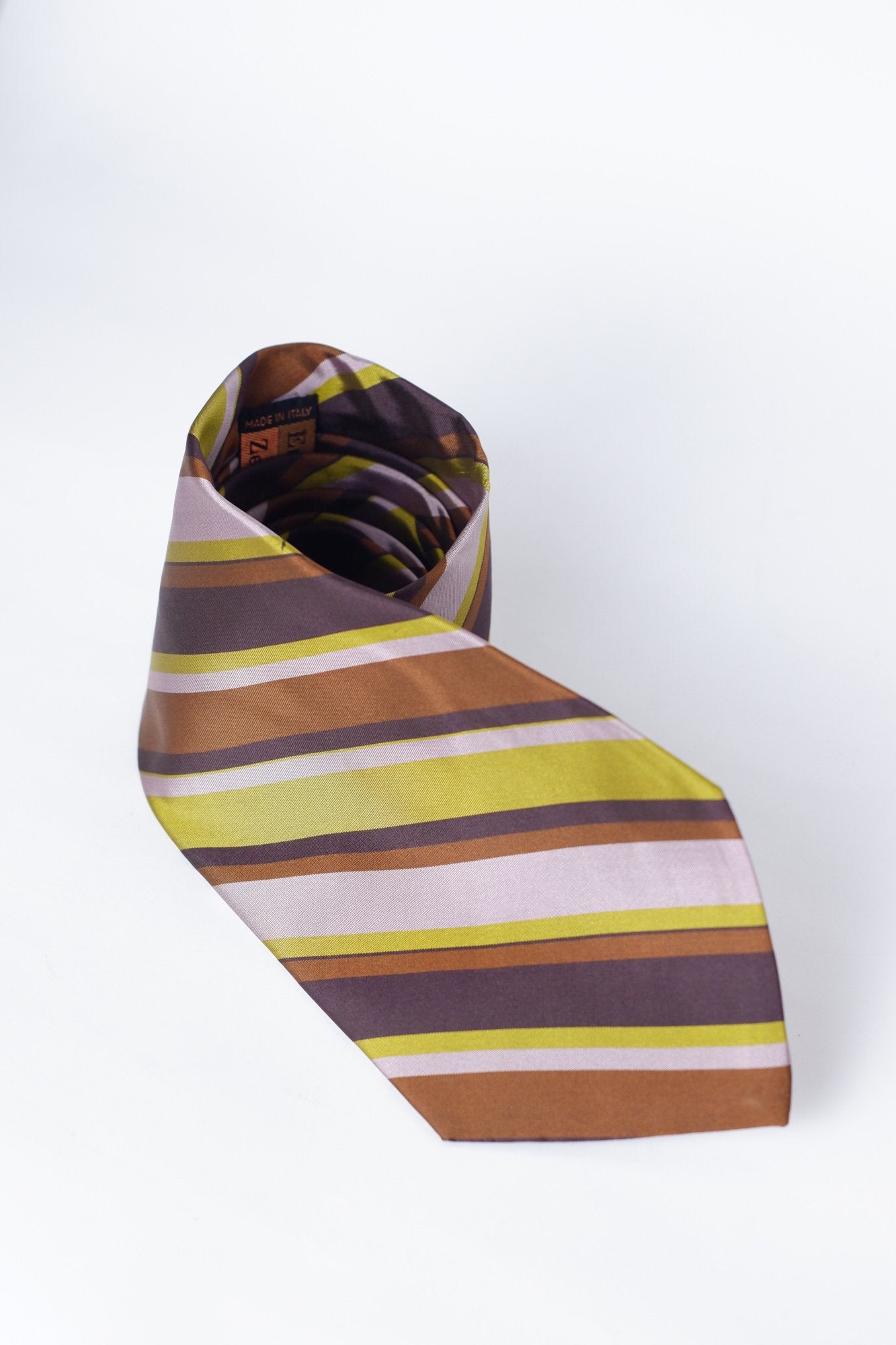 Ermenegildo Zegna Yellow Purple Brown Stripe Necktie