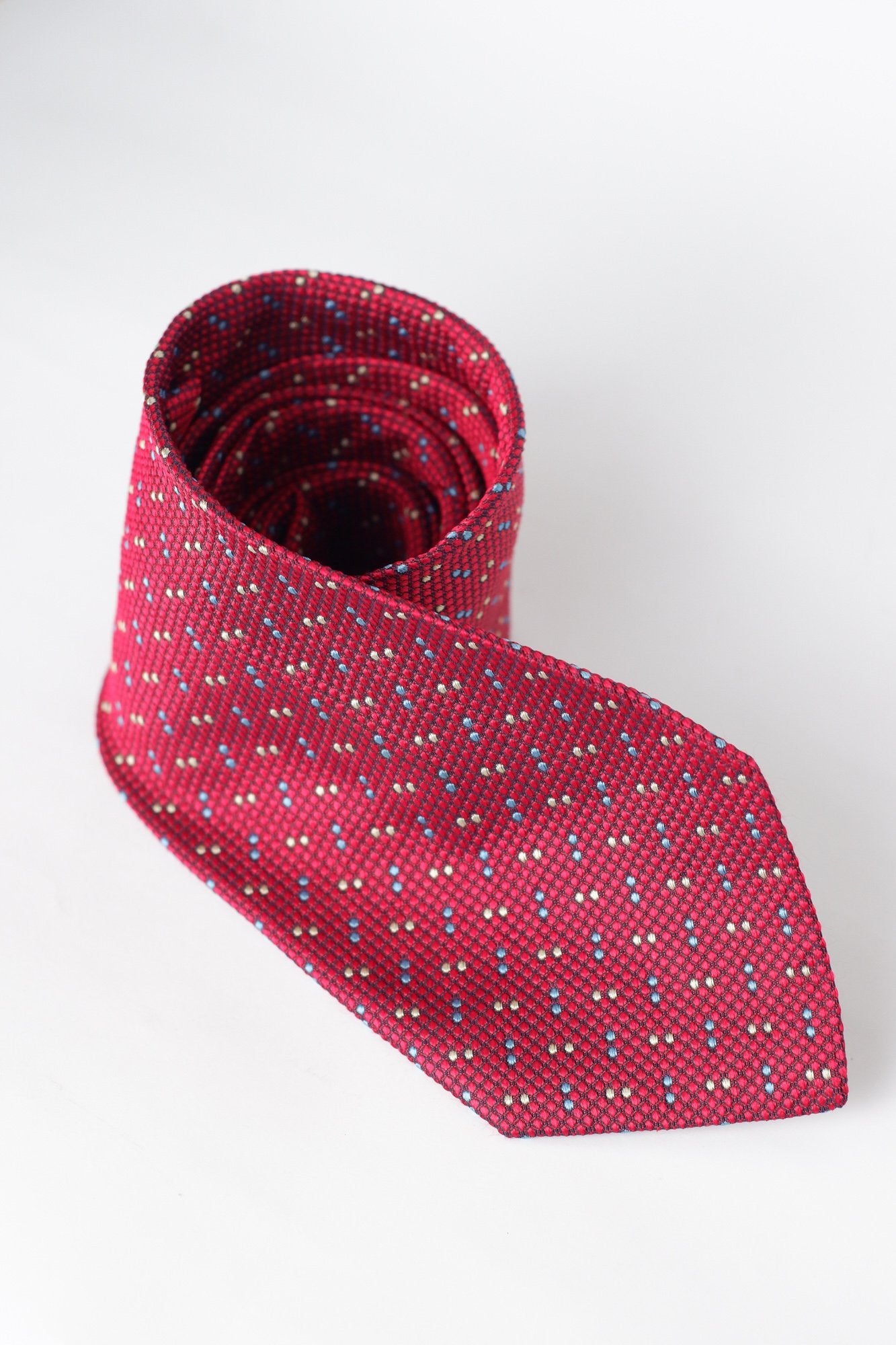 Lanolini Red with Blue and Yellow Dots Textured Necktie
