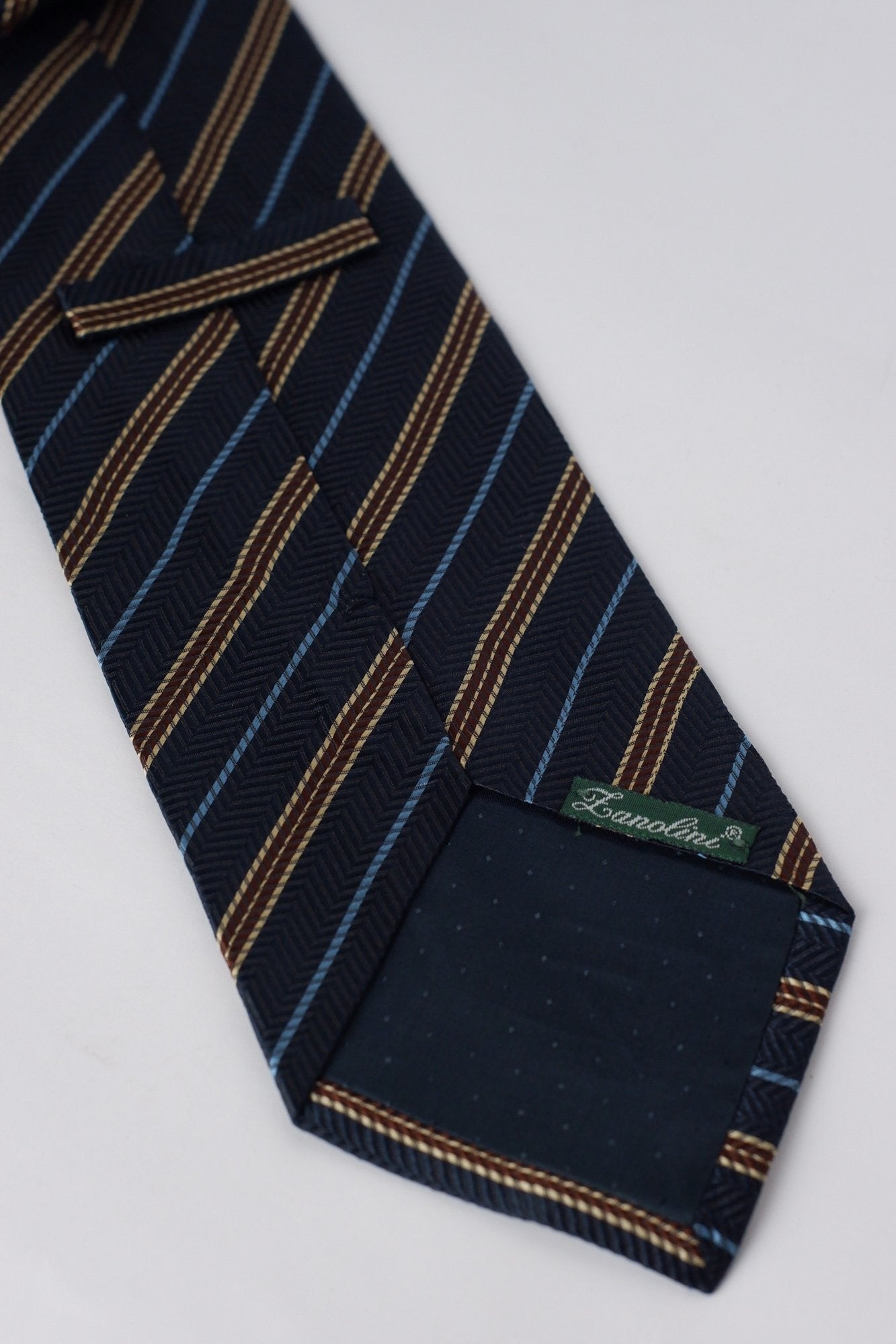 Lanolini Navy with Brown and Blue Stripes Necktie